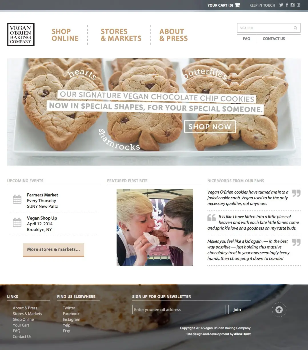 Vegan O'Brien ecommerce home page
