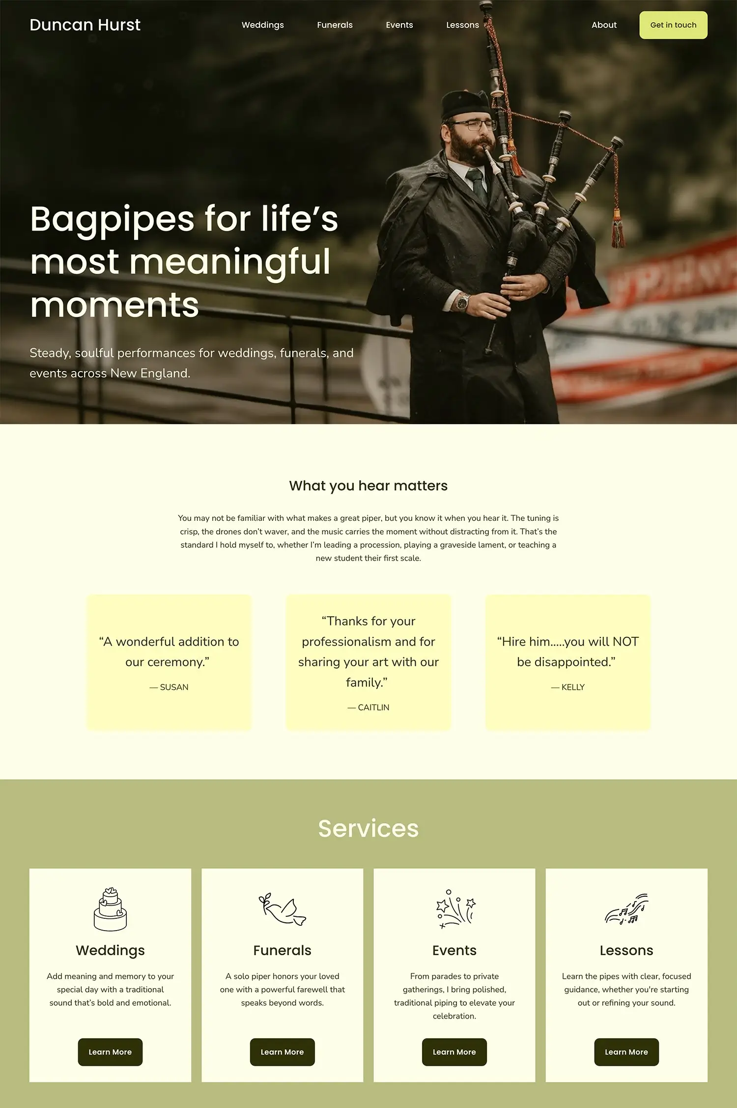 Duncan Hurst website home page after its redesign