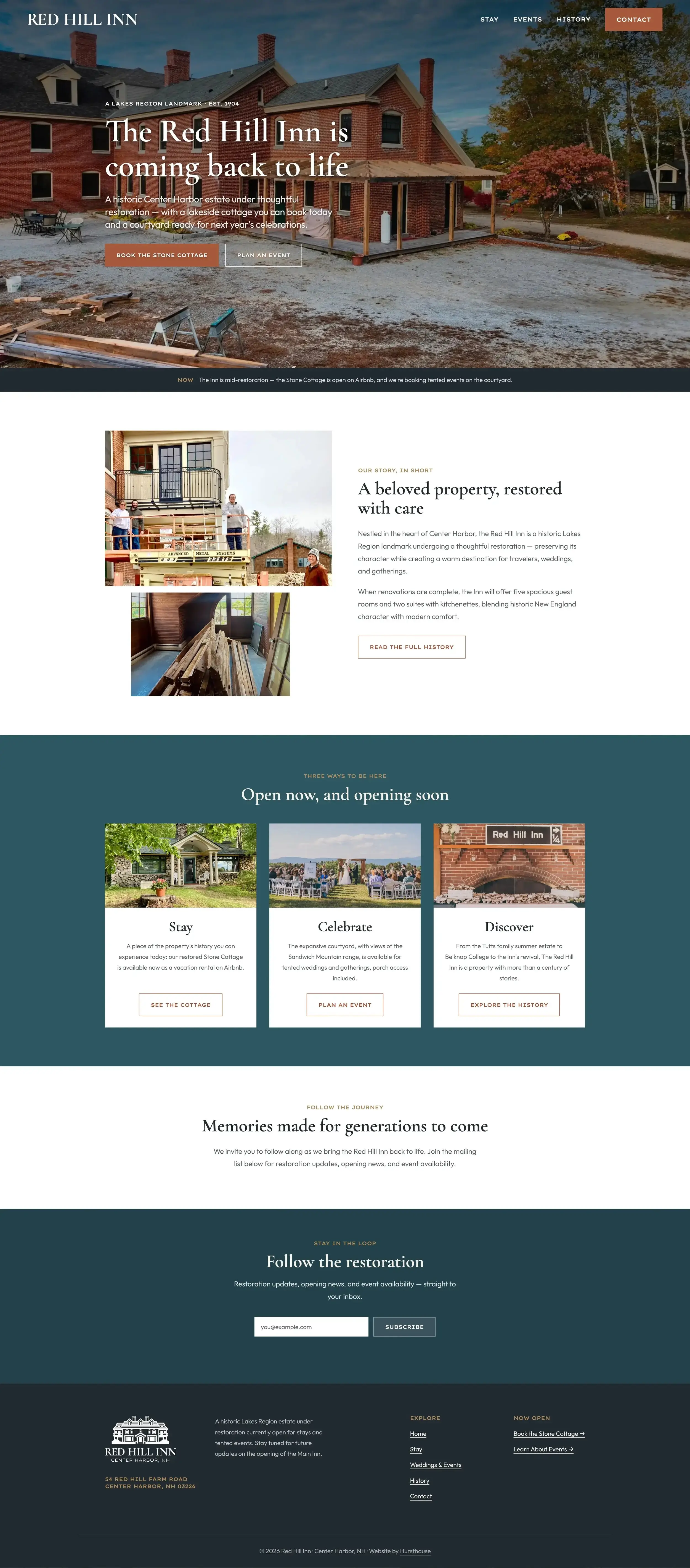 Red Hill Inn website home page