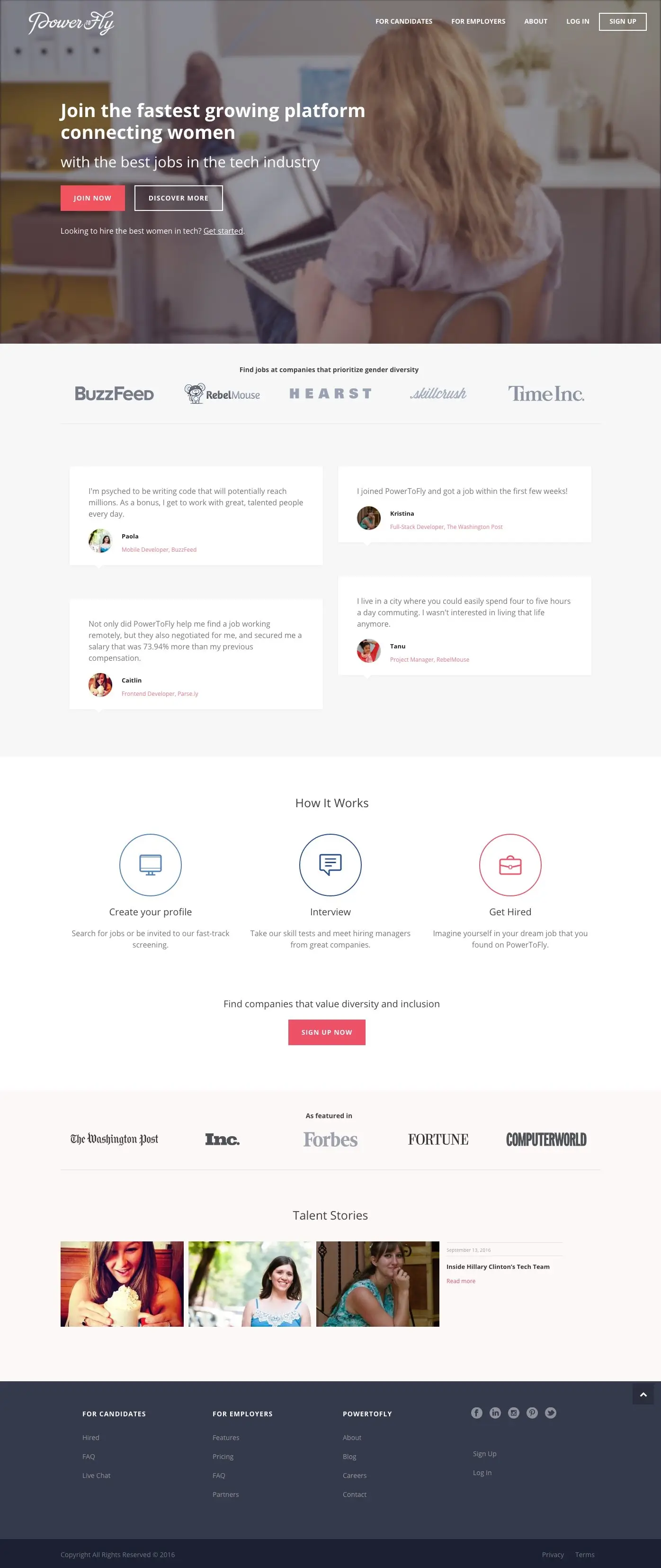 PowerToFly marketing website after its redesign