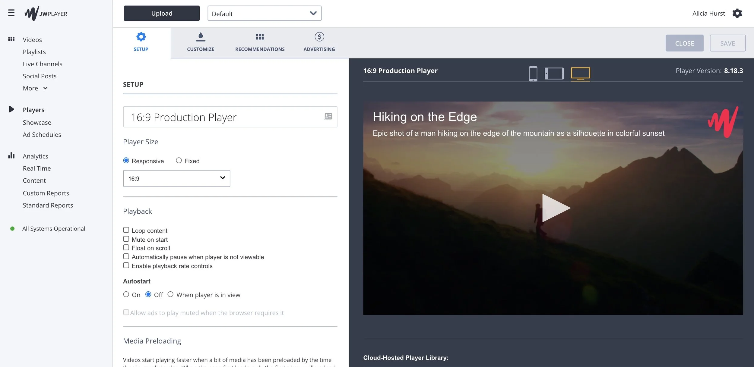 JW Player web-based Player Builder interface