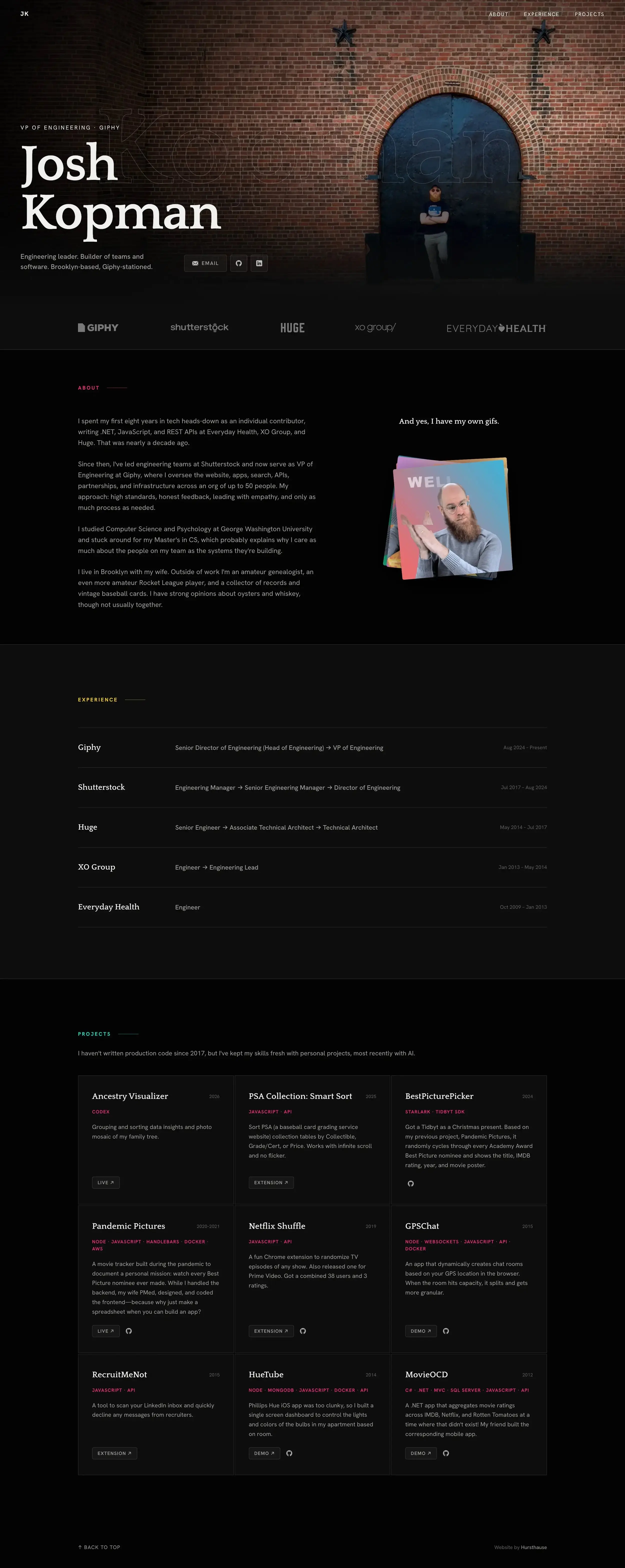 Josh Kopman personal website home page