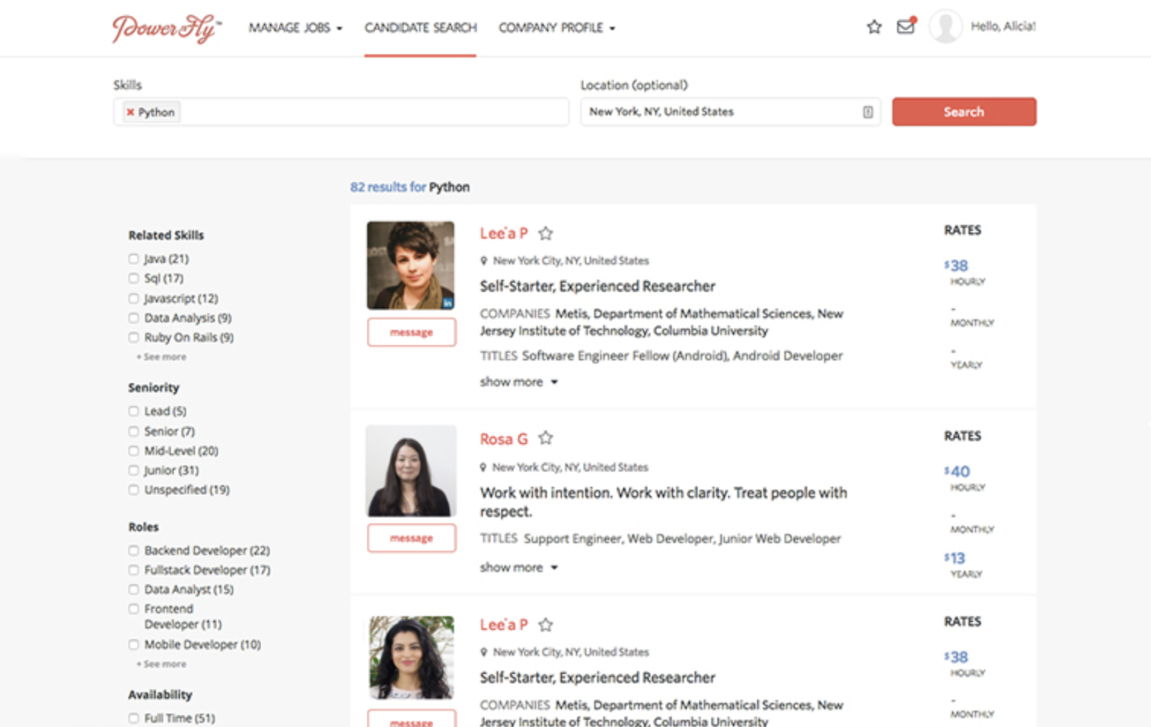 Redesigned PowerToFly candidate search with ranked results