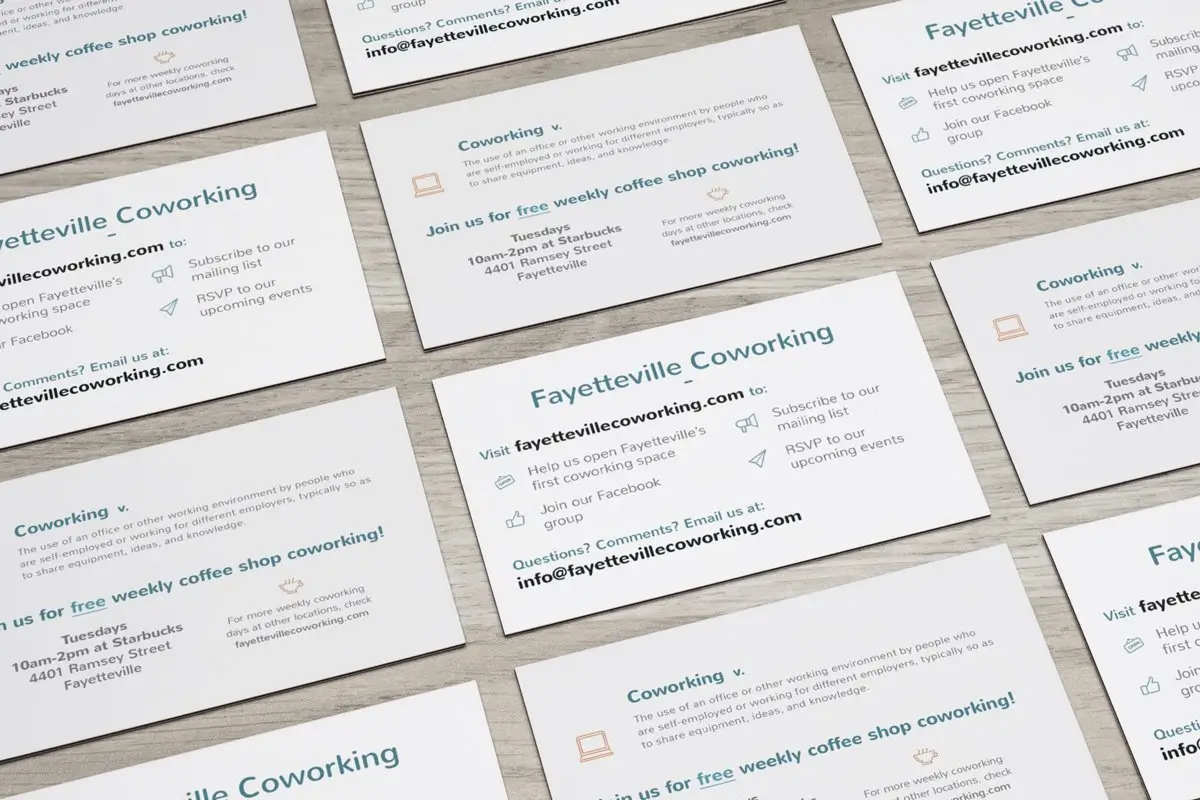 Early Fayetteville Coworking business cards