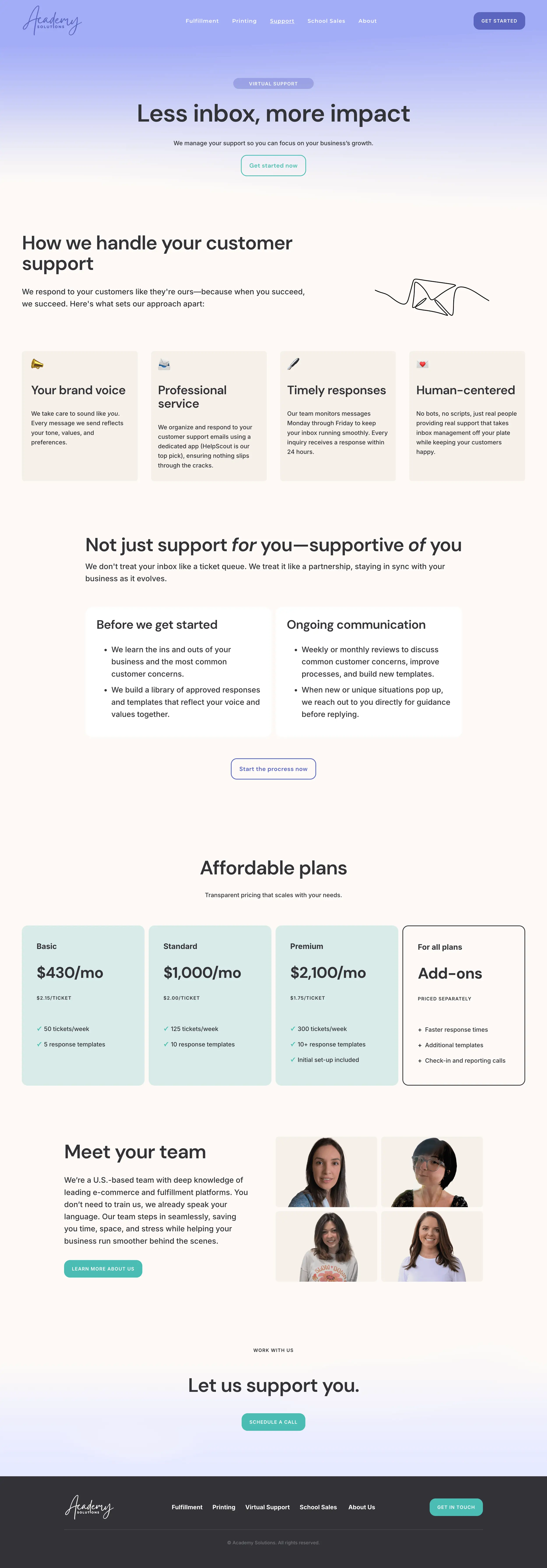 Academy Solutions support services page