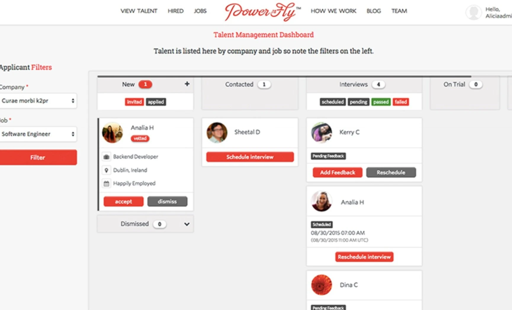 Original PowerToFly kanban hiring workflow